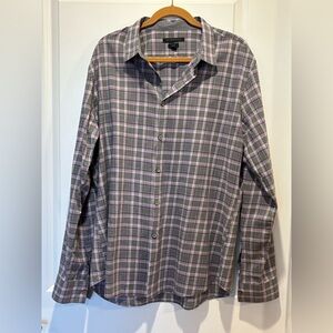 John Varvatos Shirt XXL Gray Purple Men's Plaid 100% Cotton Button Down 2XL